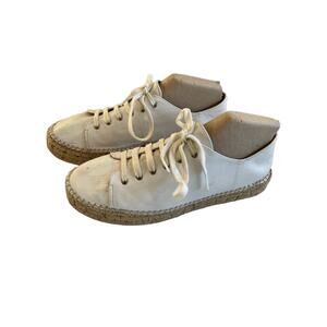 Pima2 white leather espadrille sneakers laces, neutral solid Size 9.